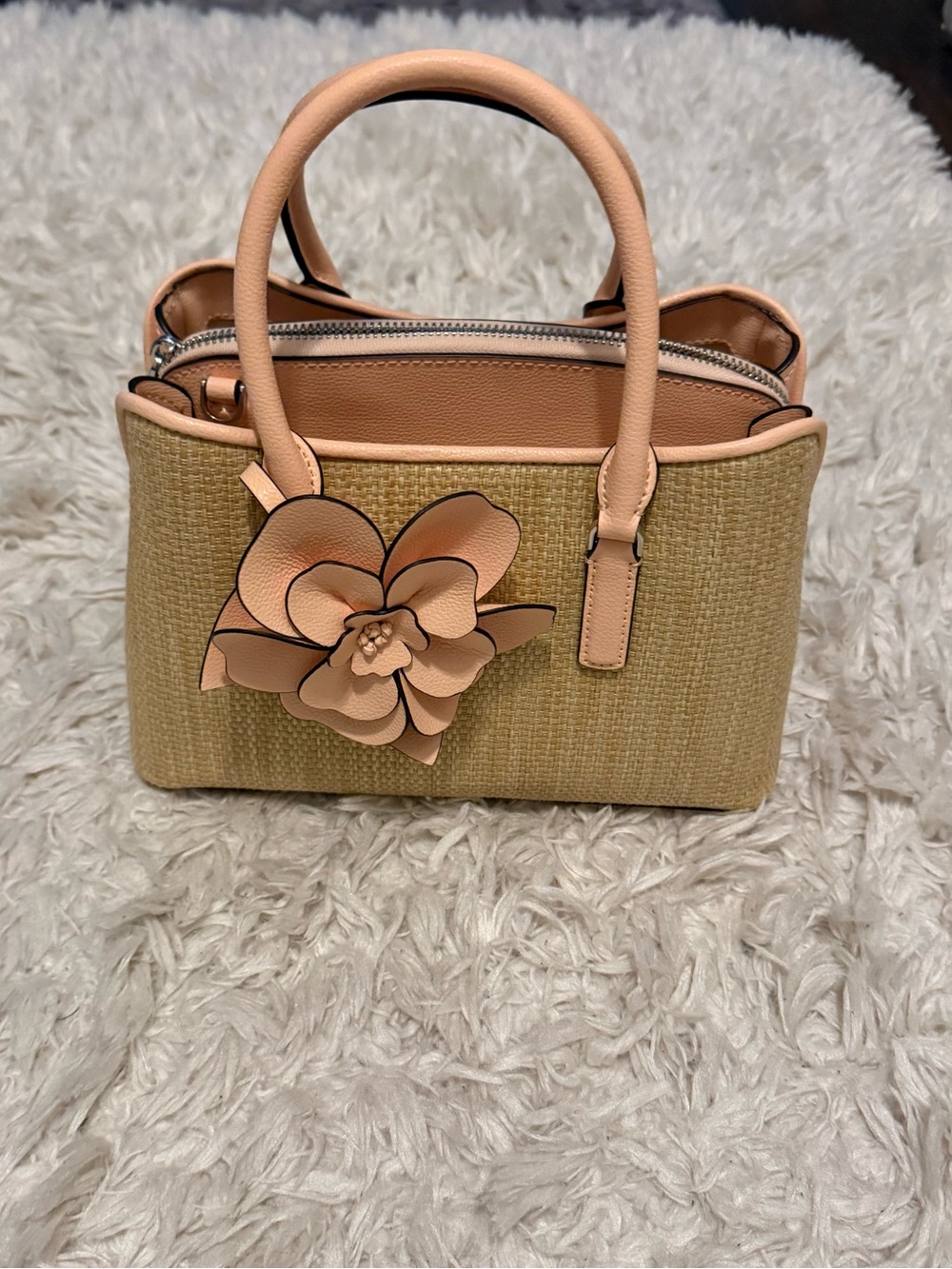 kate spade Peach and Straw Floral Appliqué Satchel